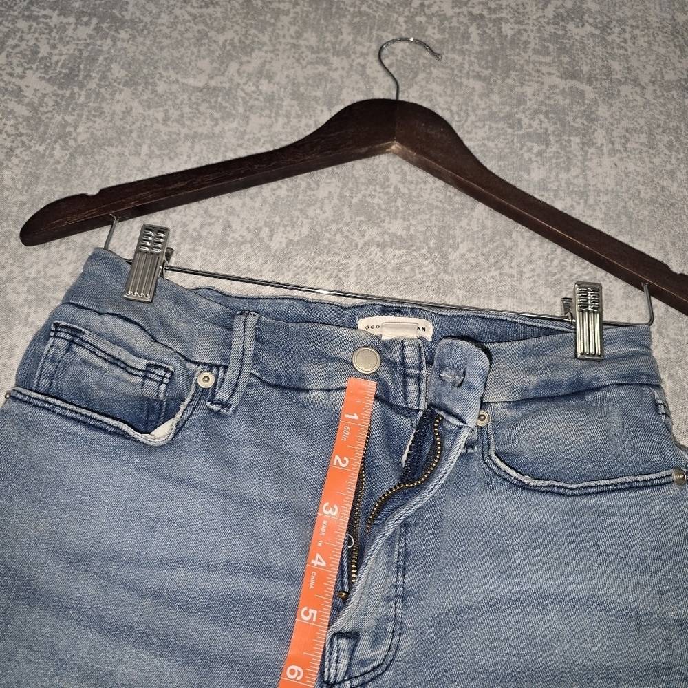 Good American Good Legs Straight Jeans High Rise Raw Hem Light Wash 6/28 - Picture 9 of 10